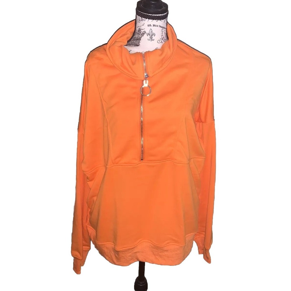 Funlingo Womens Orange Oversized Halfzip Pullover Sweatshirt X-Large